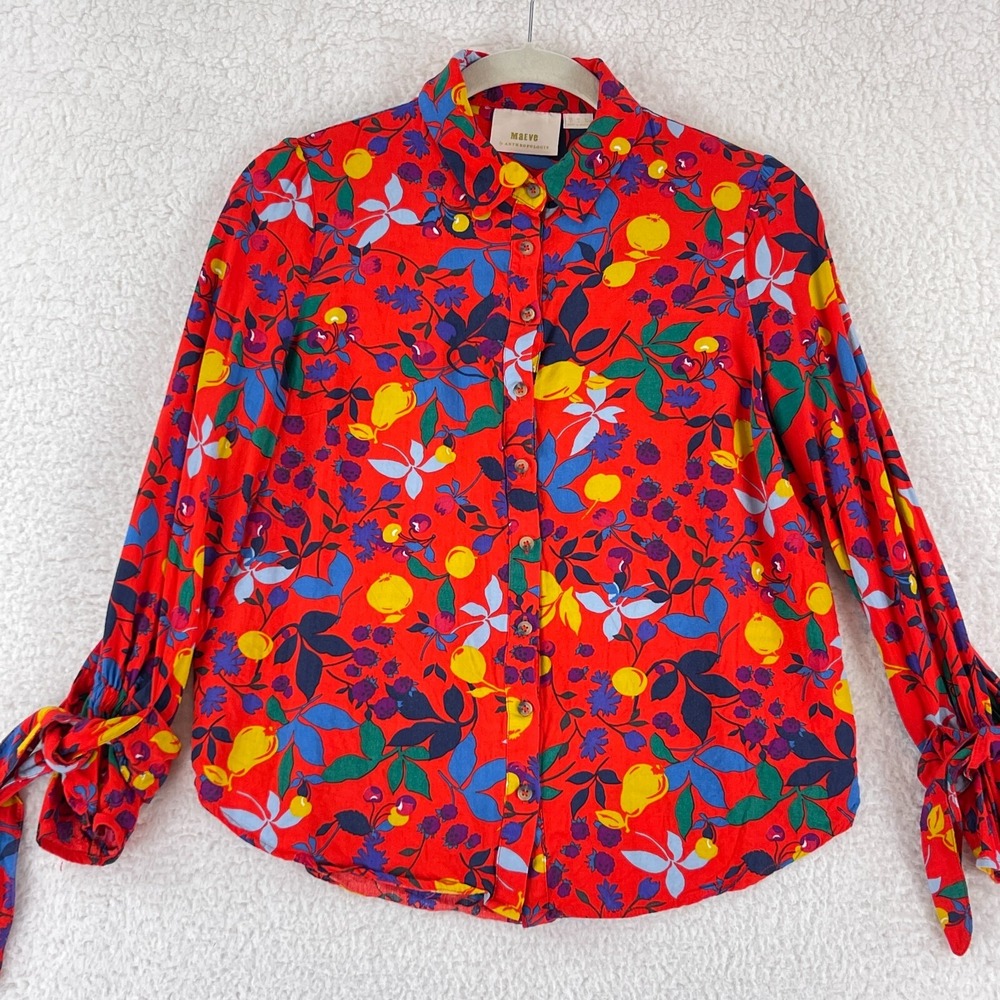 Maeve Blithe Button-Up Fruit Novelty Shirt Womens Size 4 Red Long Sleeve - Picture 2 of 16